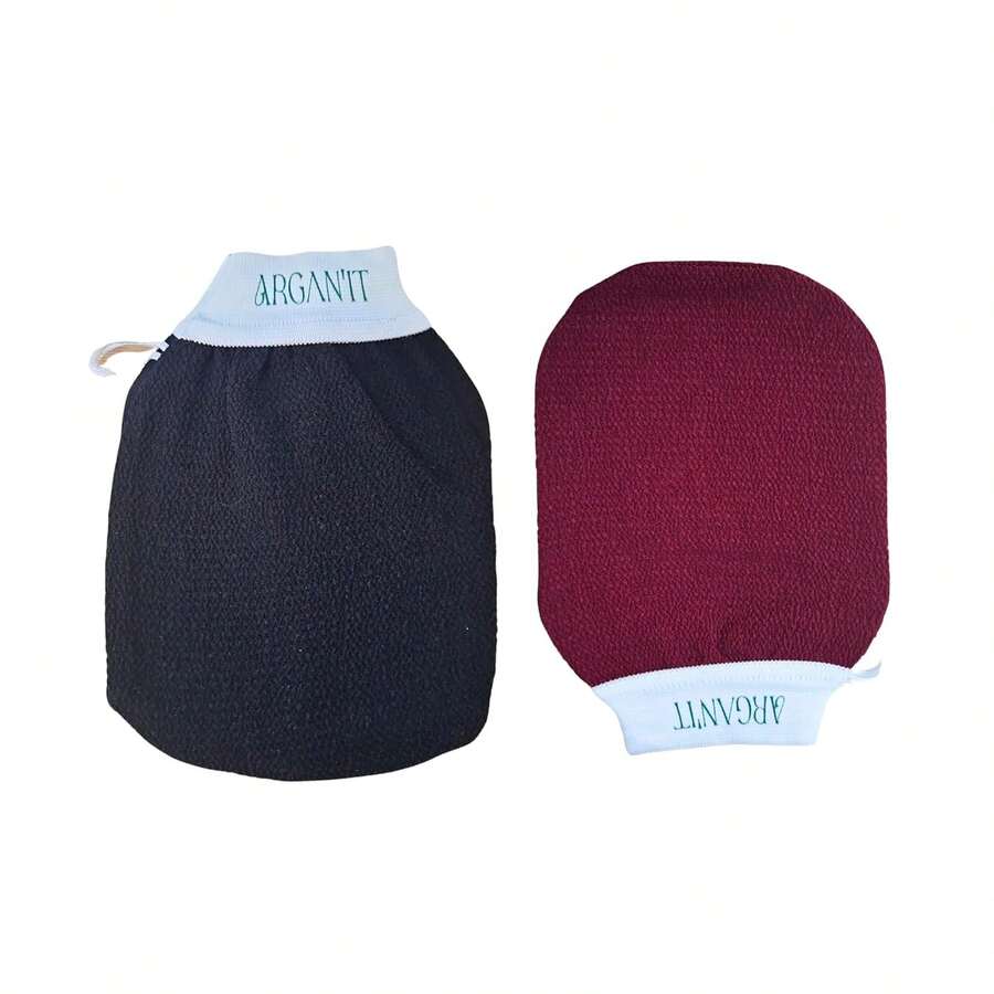 Moroccan Exfoliating Kessa Glove - Traditional Beauty Essential For Deep Skin Cleansing, Skin Exfoliation & Dead Skin Removal (Set Of 2 Body (Black/Garnet)) - Single - View 1