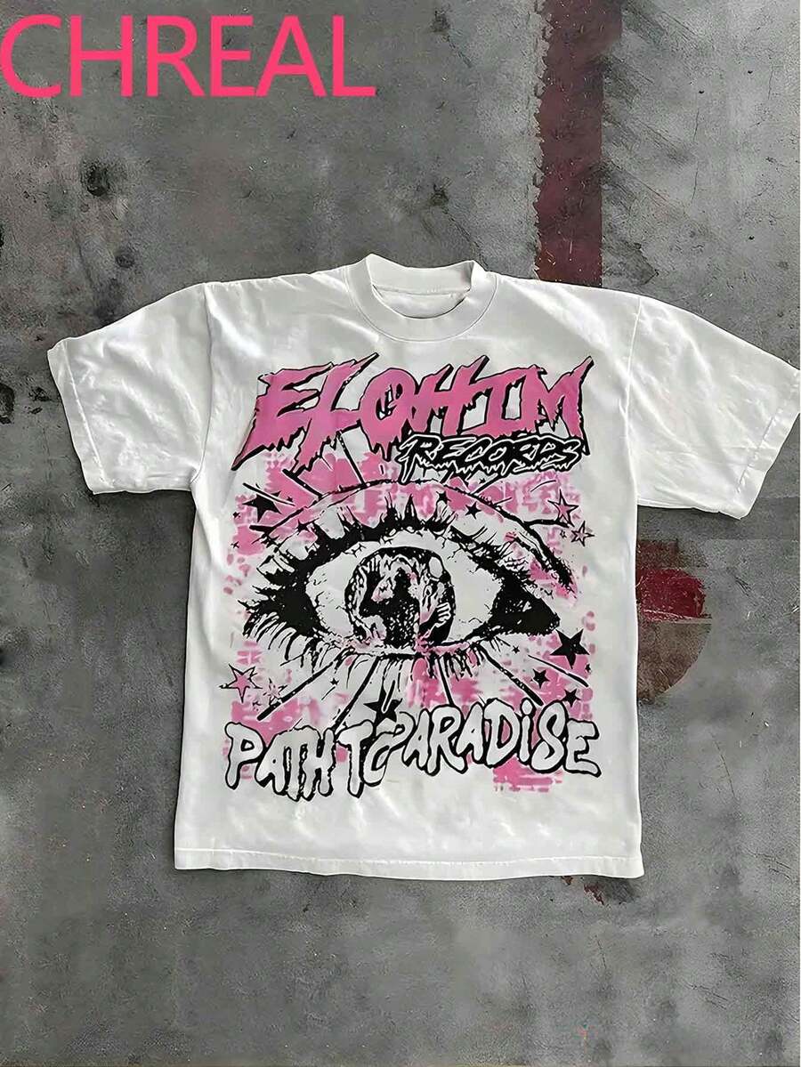 (Double Sided Printing)Y2k Style Printed Fashionable And  Soft And Comfortable Casual T-Shirt, Suitable For Both Men And Women - 白色 - 查看 1