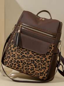 Rucsac anti-furt cu ciucuri și imprimeu leopard, poșetă pentru femei, geantă de zi la modă multifuncțională, geantă de călătorie ușoară cu mai multe buzunare, geantă de școală simplă cu capacitate mare, geantă de cărți convenabilă, pentru studenți, călătorii în vacanță, călătorii de afaceri, naveta zilnică, cumpărături, birou, întâlniri, activități în aer liber, cadou de ziua de naștere, cadou de sărbători, rucsacuri