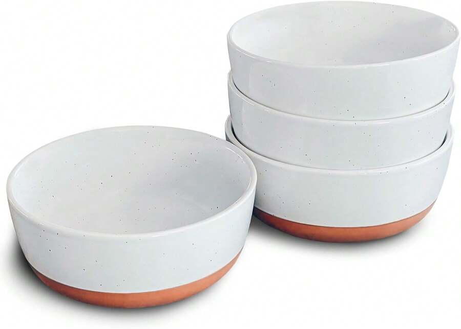 Mora Ceramic Flat Bowls Set Of 4-25 Oz- For Soup, Salad, Rice, Cereal, Breakfast, Dinner, Serving, Oatmeal, Etc - Microwave, Dishwasher And Oven Safe Porcelain Bowl For Eating And Kitchen - Vanilla,8059130 - 白色 - 查看 1