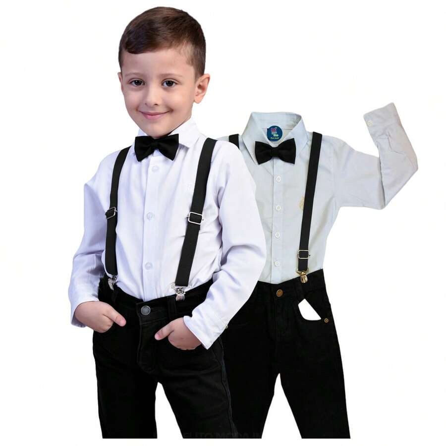 Miguelito Moda Infantil Children's Formal Clothing Page Boy In Assorted Colors With Tie And Suspenders - Long Sleeve Shirt And Trousers For Ages 1 To 16 For Weddings And Grooms. - màu đen - Xem 1