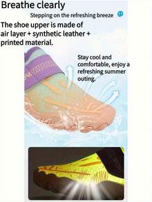 1 Pair Summer New Kids' Aqua Shoes, Stripe Print Breathable Mesh Quick-Drying, Boys Beach Swimming Shoes, Low-Top Hook And Loop Rubber Sole Anti-Slip Outdoor Cycling Shoes, Lightweight Indoor Yoga, Skipping, Running Trainers - Black - View 5