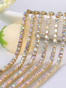 Cadena de cristal con una sola , de 1m/3m/10m, para decorar ropa, zapatos, bolsos de mano - Decoración de bricolaje - Golden AB - Ver 3