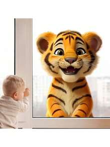 1pc Window Sticker Cute Smiling Tiger Sticker 15.7*11.8 Inch PVC Sticker Material Removable Self-Adhesive Easy-To-Tear Sticker Suitable For Window Decoration Glass Sticker Window Sticker Home Decor Wall Sticker Home Decor Make Your Life Brand New Holiday Decoration Sticker Birthday Graduation Gift
