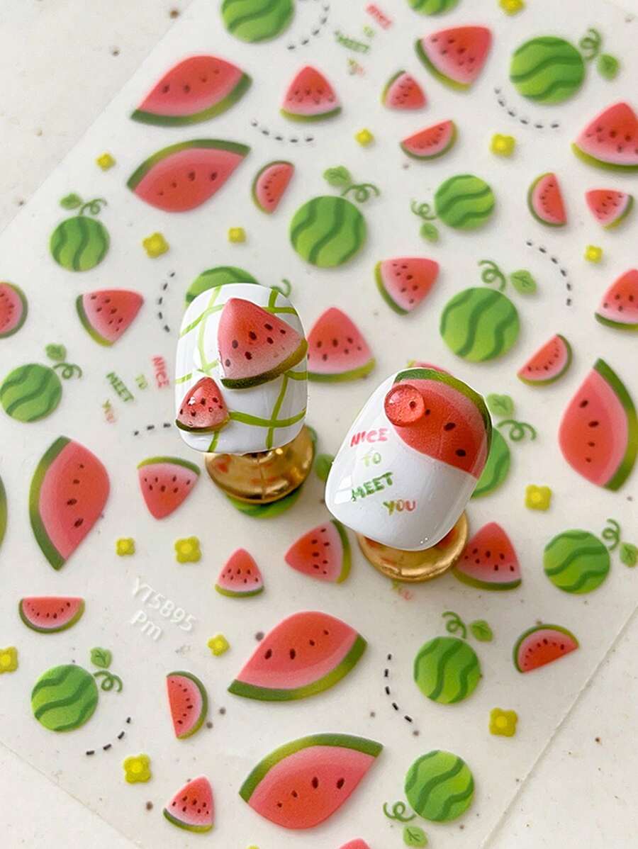1 pieza Pegatina para uñas 5D en relieve de alta calidad con diseño de sandía de verano fresca, pegatina de decoración de arte de uñas de estilo niña linda, pegatina autoadhesiva para decoración de uñas DIY para mujer, adecuada para fiestas, uso diario, fotografía, pegatinas de uñas para festivales, regalo para amigos, regalo de festival, adecuado para el Día de San Valentín