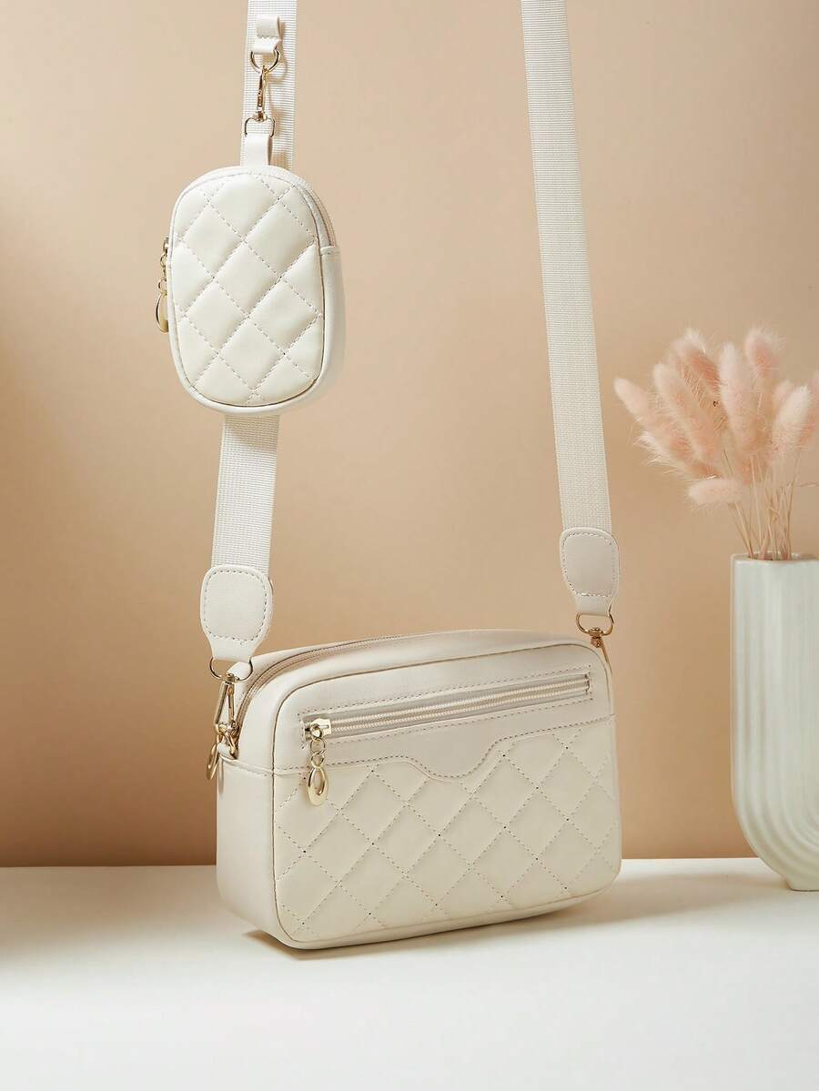 1pc Girls Mini Wave Pattern Embossed Letter Pouch, Phone Wallet Coin Purse - Beige - View 1
