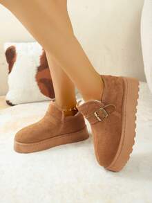 Thiết kế khóa cài Bohemian dễ thương, Sản phẩm thời trang mới dành cho nữ, Giày bốt đi tuyết cỡ lớn, Dép lông giả, Giày bốt lót nhiệt mũi kín ấm áp cho mùa thu/đông mới - màu nâu - Xem 8