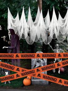 1 件恐怖万圣节户外装饰，万圣节橙色海盗骷髅警示胶带，适用于万圣节派对房间装饰丝带，户外装饰 DIY 彩带，窗户、门、护栏装饰，禁止进入非粘性胶带，万圣节装饰