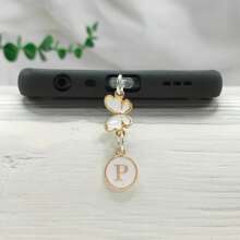 1 件双面圆形字母 A-Z 和蝴蝶吊饰防尘塞，DIY 金属手机装饰