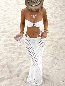 时尚新款春夏女装套装，优雅女装连衣裙，演唱会服装，户外套装，长款沙滩裙套装，透视长袖镂空两件套/套装，教师装，通勤装，极简风格，职业装，复古风格，极简风格，法式风格，秋季服装，性感服装 - 白色 - 查看 4