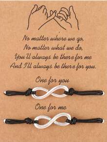 2pcs Minimalist Alloy 8-Shape Handmade Braided Bracelets - Black and White - View 5