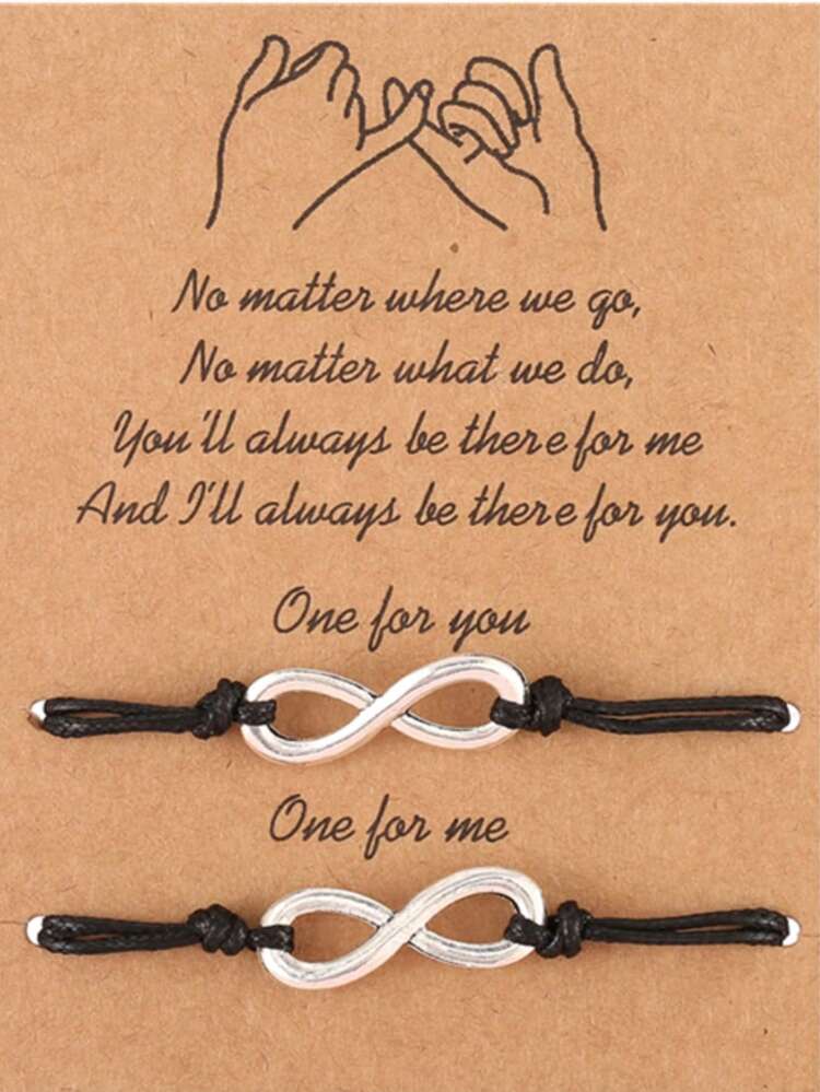 2 件简约合金 8 字形手工编织手链 - 黑與白 - 查看 5