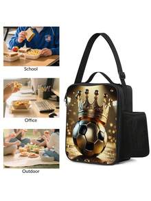Portable Handheld Shoulder Strap Insulated Lunch Bag Stylish Soccer Themed Design Perfect For School Camping Hiking Picnic Beach Travel Lunch Bags Cooler Bag Lunch Box Lunchbox Large Capacity For Men Travel Essentials