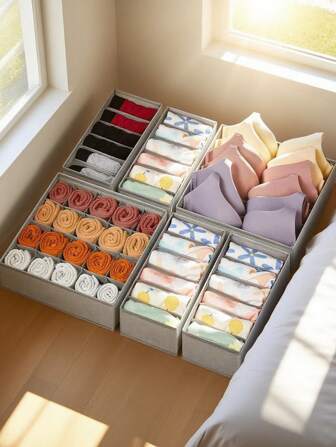 1pc/3pcs Solid Color Underwear Storage Box, Beige Non-Woven Socks Storage Box, Wardrobe Underwear, Bra, Socks, Ties, Silk Scarf Storage Box, Wardrobe Storage Storage Box