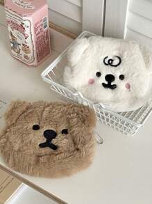 1 件可爱卡通毛绒软熊零钱包耳机包刺绣卡包收纳袋