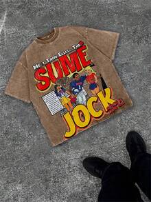 Me'n'TROY ELLIS... THE SUM JOCK Printed Breathable Cotton T-Shirt, Comfortable And Vibrant Summer Street Short Sleeve, Cool Design Retro Men's Top - Coffee Brown - View 1