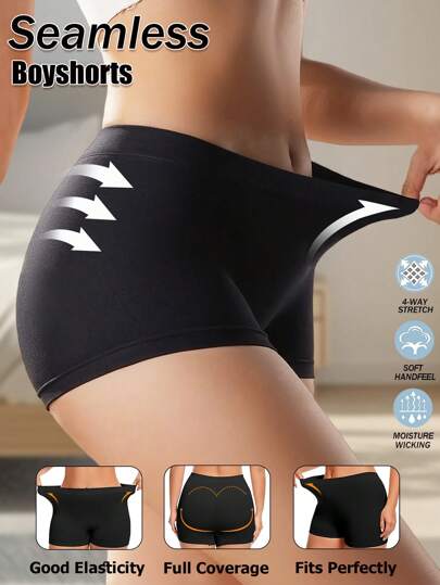 Women's Seamless Boyshorts Low Waist Boxer Briefs Soft Panties Sexy Lingerie Black Shorts Panty Butt Lift Underwear Women Breathable Fabric Knickers Minimal Style Shaping Sports Underpants Shapewear Suitable For Summer With Dresses