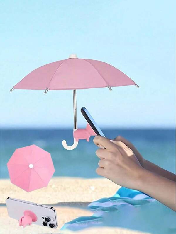 1 mini-paraplu voor smartphones met universele zuignaphouder in de vorm van een varken, antireflectiezonwering voor buiten, gemaakt van polyestervezelmateriaal, bestand tegen regen en zonlicht, mobiele telefoonhouder met universele, verstelbare bescherming tegen schittering voor buiten