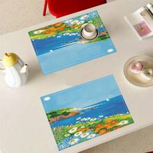 1/2/4/6 Set, Simple And Creative Watercolor Style Patterns, Bright Colors, Fashion, Minimalism, Linen Table Mat, Dining Table Decoration, Creative Printing, Washable Table Mat, Practical And Warm Desktop Decoration, Essential For Home And Kitchen, Suitable For Family Gatherings, Holiday Decoration, And Room Decoration.