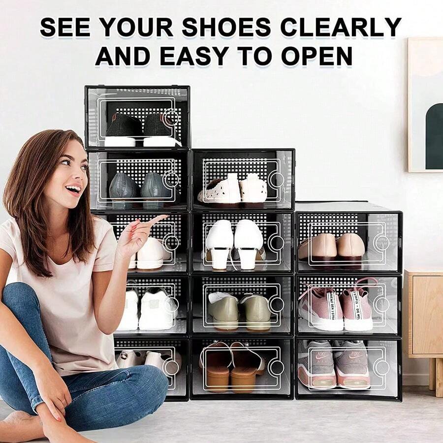 Household Dust-Proof Storage Shoe Box Transparent Thickened PP Plastic Flip Box Foldable Dormitory Moisture-Proof Shoe Cabinet - Nhiều màu - Xem 1