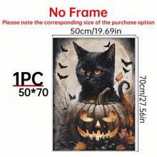 1 pièce, Chat noir d'Halloween - Art mural, Esthétique décorative sombre, Cabine sombre, Imprimé gothique sur le lac, 1 set de 1, Affiches sur canevas, Murs en canevas décorés comme cadeaux d'anniversaire et de remise des diplômes pour la maison, le salon, la chambre, la cuisine et la salle de bain.