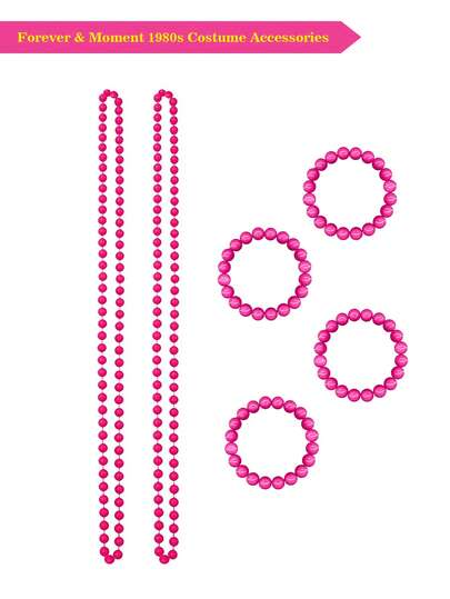 Forever & Moment 2/6 件女士服装配饰套装，适合 1980 年代霓虹人造珠项链珍珠手链，适合 80 年代霓虹派对舞蹈表演化妆舞会节日礼物