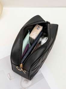 2025新款时尚休闲女士相机包，绗缝刺绣斜挎包，百搭单肩包 - 黑色 - 查看 2