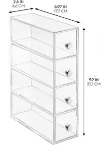 Caja con compartimentos |   Caja de maquillaje con 4 cajones |   Organizador de maquillaje o artículos de oficina |   Plástico transparente - Torre abatible de 4 cajones - Ver 6