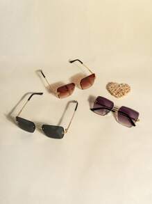 1pc/3pcs Square Frameless Photoshoot Beveled Edged Fashion Glasses