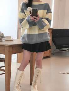 2025 Spring & Autumn Minimalist Striped Pullover Sweater For Women