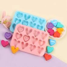 12 件不对称心形硅胶模具，适用于树脂、蜡烛、肥皂、蜡熔体和 DIY 工艺品，易于脱模可重复使用 - 彩色 - 查看 9