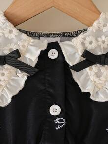 Baby Girl New Spring/Autumn Round Neck Bowknot Dress, Elegant & Cute Design, Long Sleeve Dress Suitable For Newborn Girls' Daily Or Occasion Wear - Black - View 3