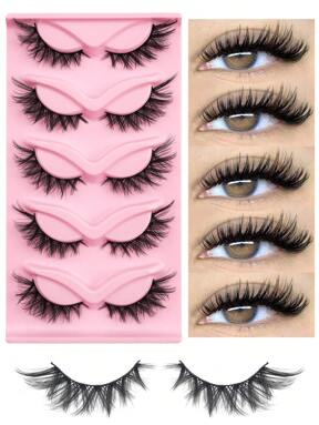 5 pares de pestañas postizas 3D de imitación de visón de ojos de gato - Pestañas ligeras y esponjosas hipoalergénicas que dan un aspecto natural para ojos dramáticos y felinos. Pestañas postizas, pestañas, pestañas postizas