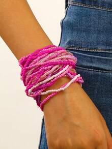 Set de 20 piezas Brazaletes elásticos apilables con cuentas de estilo bohemio y degradado de color para uso diario - Multicolor - Ver 10