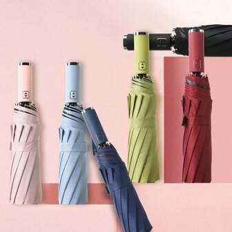 1 pièce Parapluie automatique pleine grandeur à 10 panneaux, parapluie pliable compact portable coupe-vent anti-UV pour hommes et femmes, grande protection contre la pluie et le soleil