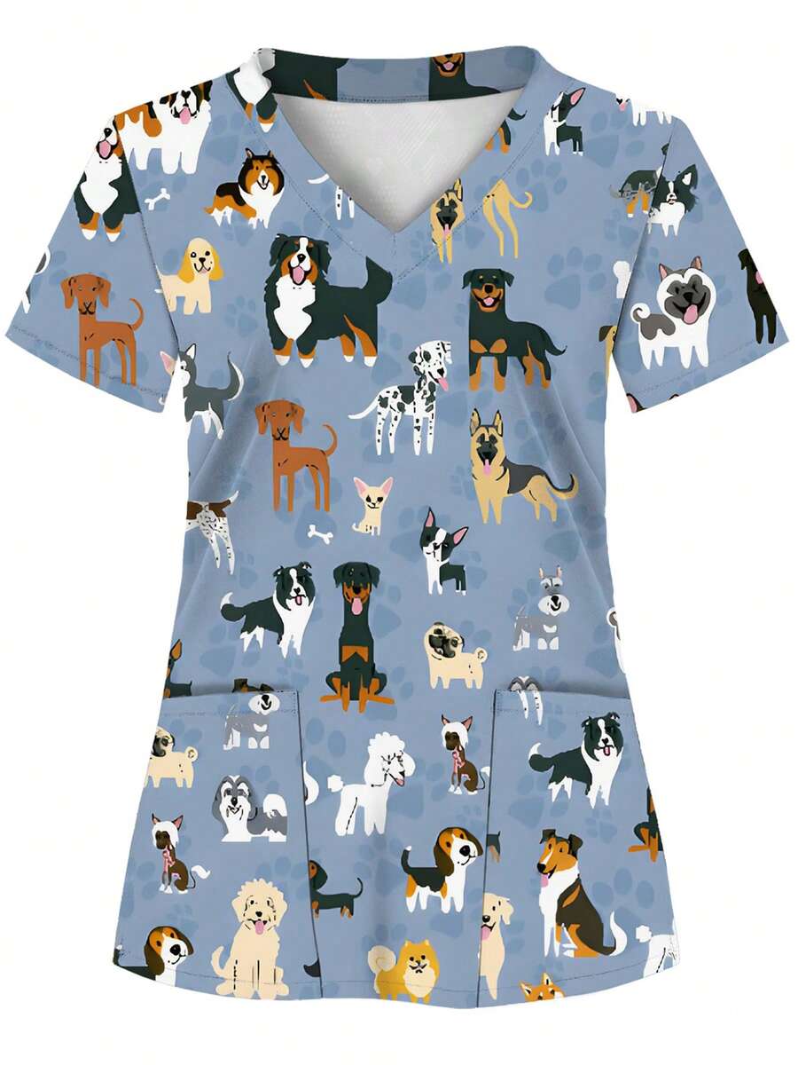 Blusa de enfermera para mujer con 2 bolsillos, otoño - Azul - Ver 1