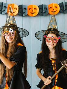 12 件万圣节新主题派对半脸面具舞会 DIY 鬼形纸面具，完美的派对装饰，小礼物家居装饰万圣节装饰房间装饰秋季装饰