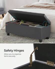 Storage Ottoman, Storage Bench, Tufted Entryway Bedroom Bench, 17.7 X 46.5 X 17.7 Inches, Hinges Easy Lid Operation, Wooden Legs, Synthetic Leather, Loads 330 Lb, Dark Gray ULOM071G01,8059558 - 深灰色 - 查看 7