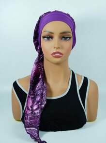 女士弹力宽边仿丝头巾帽，睡帽，女士海盗帽，护发帽，适合日常使用，随机花朵图案 - 彩色 - 查看 15