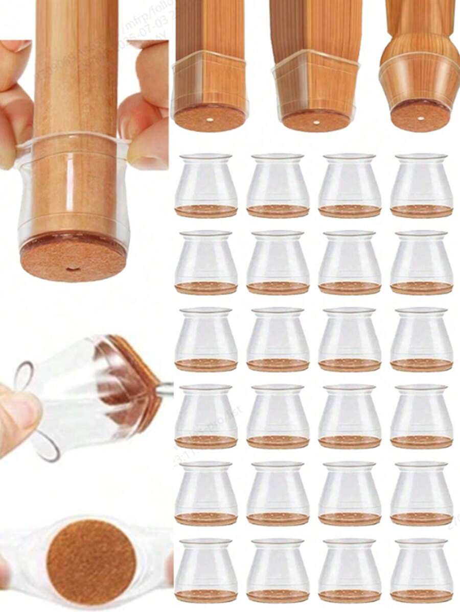 4/8/16/24pcs Chair Leg Floor Protectors, Furniture Pads For Hardwood Floors, Chair Leg Furniture Sliders, Silicone Chair Leg Covers, Prevent Floor Scratches And Reduce Noise, Suitable For Various Indoor Scenarios (Brown) No. 1. 4-2.5cm (0.551-0.984in) - Transparent Light Brown - View 1