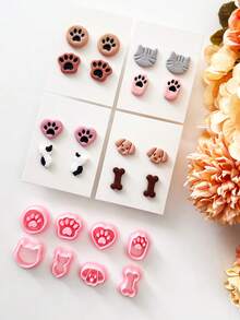 Cute Dog Cat Stud Shape Polymer Clay Cutters, Soft Pottery Clay Mold DIY Earrings Necklace Jewelry Cutting Pottery Tools-Soft Clay Cutting Mold - For Handmade Earring Making - Suitable For Beginners & Jewelry Artists, Polymer Clay Stud Earring Making Tool, Clay Jewelry Making Kit, Clay Earring Molds, Made By PLA - Pink - View 3