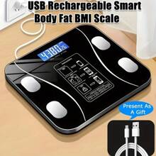 RAF 可充电智能电子秤，有黑色/白色/粉色可选，150mAh 锂电池，测量 BMI、体脂、肌肉质量，与健身应用程序同步数据 - 彩色 - 查看 1