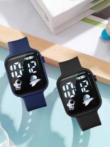 2pcs/1pc Set Astronaut Style LED Screen Watch For Teens & Students, Casual Sports Electronic Watch, Suitable For Daily Life And Back To School Season - Multicolor - View 3