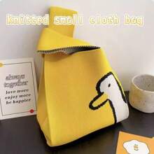 High-End Knitted Handbag, Contrast Color Knitted Wristlet Pouch, Versatile For Office Lady Or Outdoor Use, Can Hold Cosmetics, Sanitary Pads, Tissue Paper, Etc.