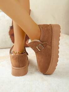 Thiết kế khóa cài Bohemian dễ thương, Sản phẩm thời trang mới dành cho nữ, Giày bốt đi tuyết cỡ lớn, Dép lông giả, Giày bốt lót nhiệt mũi kín ấm áp cho mùa thu/đông mới - màu nâu - Xem 9