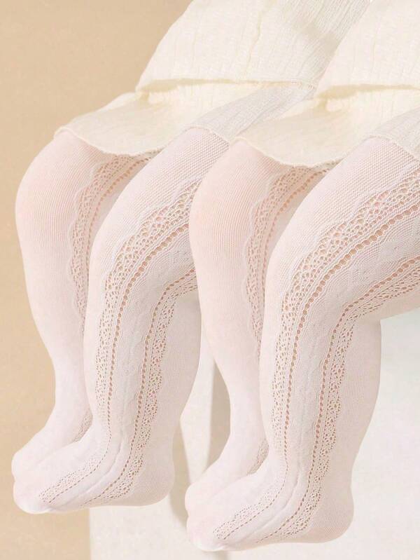 2pcs Baby Pantyhose Rabbit Hollow Bow Decoration White Beige 2 Colors Optional For External Wear