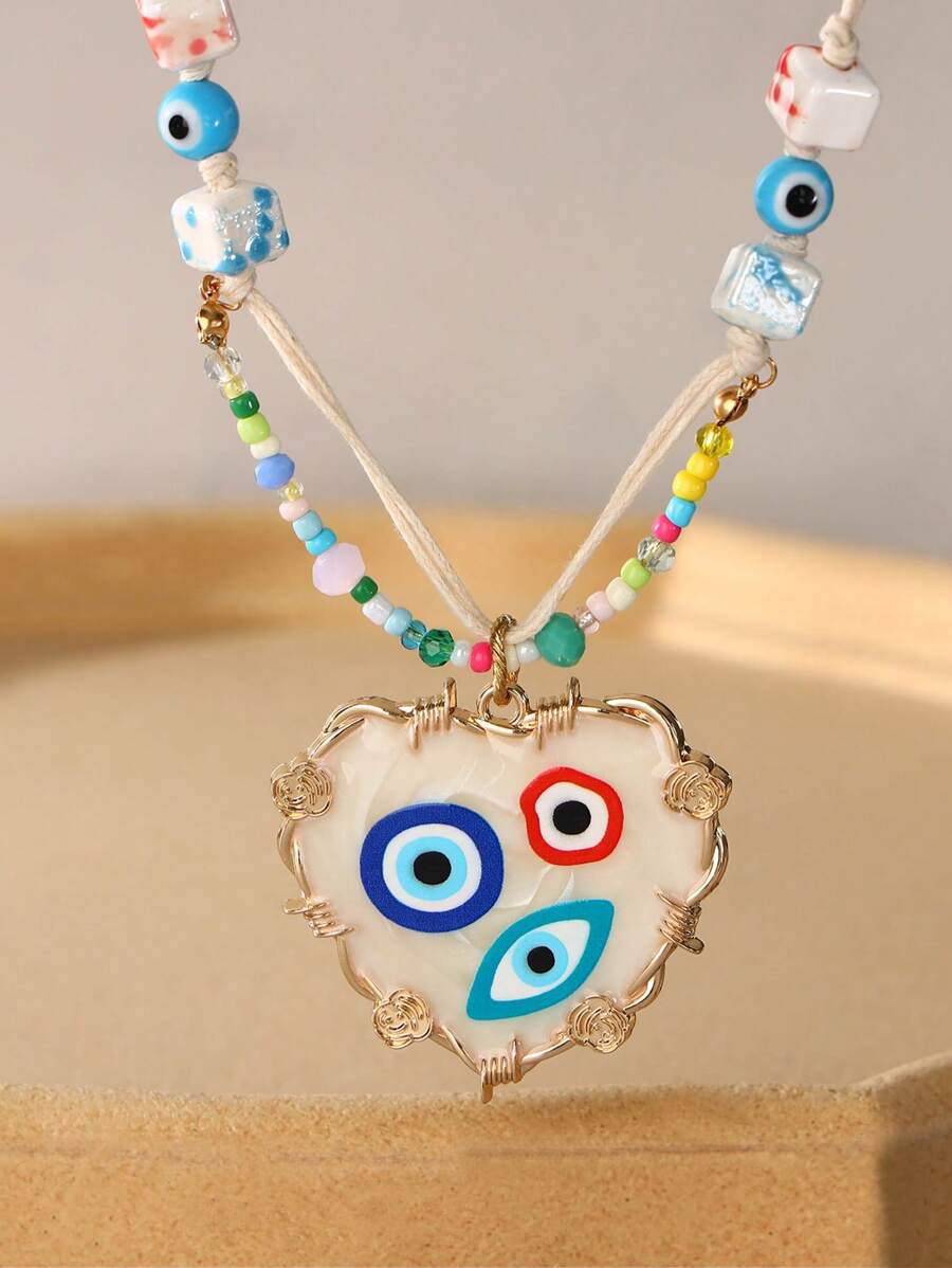 1pc New Zinc Alloy Dripping Oil Evil Eye Pendant Necklace