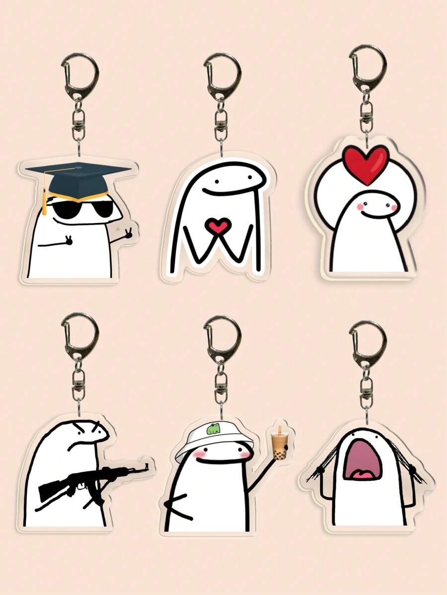 1 pieza Llavero de personaje de dibujos animados blanco popular, dije de mochila acrílico con expresión antropomórfica divertida y de amor, regalo para amantes y fans, para útiles escolares, de vuelta a clases