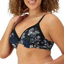 Maidenform Women's Comfort Devotion Underwire Bra, Full Coverage Convertible T-Shirt Bra - 黑色和海軍藍花朵印花 - 查看 2