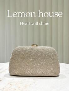 1 chiếc túi cầm tay thời trang màu vàng kim tuyến trang trí lá sọc thanh lịch, thích hợp cho tiệc tối, đám cưới, những dịp trang trọng - Vàng - Xem 5